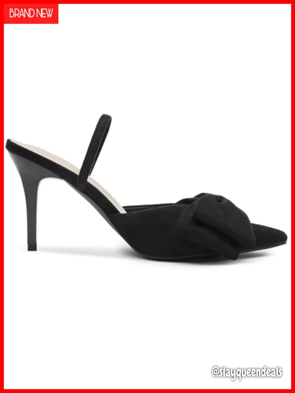 Suede Bow Pointed Toe Slingback Kitten Heels Pumps with 3.54" Heel - Picture 3 of 6